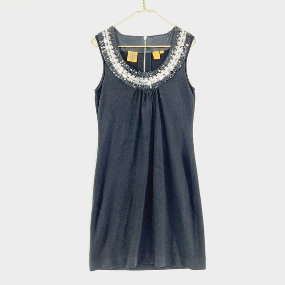 Tory Burch Dresses & Skirts - Tory Burch Black Wool / Silk Embroidered Beads Sleeveless Midi Dress P6137